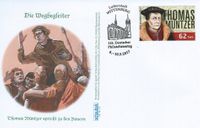 Briefmarke Tomas Münter, Umschlag Tomas Müntzer spricht zu den Bauern