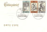 18.05.1971, 500. Geburtstag von Albrecht D&uuml;rer. FDC MiNr. 1672 - 1674.