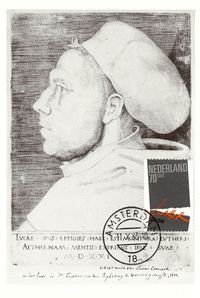 Nieuwenhuijzen, Kees (1933-2017), 11.10.1983 Niederlande, Maximumkarte 500. Geburtstag Martin Luther, Michel nr, 1240, Holland, Luther Briefmarken