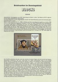 Magyar Posta, Ungarn, Budapest, 12.08.1983, 500 Jahre Martin Luther, Luther Briefmarken, Martin Luther, Blocksatz