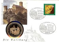 Die Wartburg - Numisbrief vom 18.10.1993 mit Medaille PP &quot;Wartburgfest&quot;