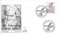 Ersttagsbrief 1994 vom 13.10. 500 Geburtstag Hans Sachs Stempel Bonn