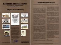 K&uuml;nstler-Ersttagsblatt Sonderstempel Gedenkblatt, Michel: 1773, Wormser Reichstag 1495, Maximilian I, Worms, Stadt Worms