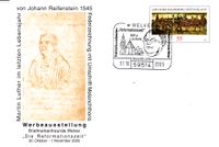 Totenantlitz von Luther, Martin Luther, Luther Briefmarken, Briefmarkenfreunde Welver, 31.10.2005 Welver Ganzsache mit Sonderstempel Totenantlitz von Luther, Reformationszeit