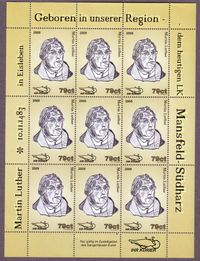 Sangerh&auml;user Kurier, Martin Luther, Luther Briefmarken, Briefmarken, Eisleben, Eisenach, Privatpost, BRD, Luther Briefmarken