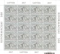 Luther Briefmarken, 27.10.2017 Lettland &quot;500 Jahre Reformation - Luther&quot; 20iger Bogen,, Michel-Katalog-Nummer:.1030