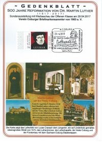 Stempelnummer 07 080, Coburg, 500 Jahre Reformation, Luther Briefmarken,Veste Coburg