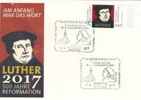 01.05.2017 Leutkirchen im Allg&auml;u Stempellnummer 07 084, Luther Briefmarken, 500 Jahre Reformation