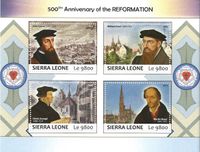 Luther Briefmarken, John Calvin, William Farel, Ulrich Zwingli und Martin Bucer