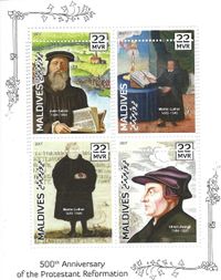 Luther Briefmarken, Protestant, Reformation 2017, MALDIVES, Malediven, 500th Anniversary, &quot;500 Jahre Reformation&quot; Kleinbogen, Luther Briefmarken