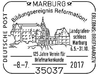 Marbug Bildungsereignis Reformation, 08.07.2017 &quot;500 Jahre Reformation - Luther&quot;, Maximumkarte, Luther, Zwingli, Melanchthon, Marburg, 8. Juli 2017, Luther Briefmarken