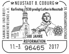 Stadtkirche Martin Luther, Stempelnummer: 04/027, Neustadt bei Coburg, Luther Briefmarken