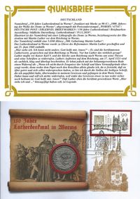 Lutherdenkmal, Reforamtionsdenkmal, 19.11.2018 Sonderstempel, Worms, 150 Jahre Lutherdenkmal, Stempel-Nr. 22/300, Luther Briefmarken