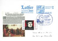 08.05.2021 Freistempel mit Datum 500 Jahre Wormser Edikt und Sonderstempel 17.04.2021 500 Jahre Luther vor Kaiser und Reich 2