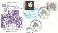 17. April 2017 Sonderstempel 500 Jahre Luther vor Kaiser und Reich - Bonn ETB 13.03.1971 - 70 Cent 2017 Luther