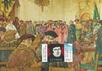 17. April 2017 Sonderstempel 500 Jahre Luther vor Kaiser und Reich - Maximumkarte Luther auf dem Reichstag 1521 mit 70 Cent Luther 2017