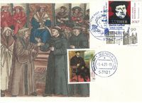 Luther Briefmarken, Wormser Reichstag, Worms, Karl V, Luther vor Kaiser und Reich