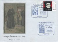 RECHTECKSTEMPEL, Lutherausstellung in St. Servatius, Lutherfenster in St. Servatius, Duderstadt, Stempelnummer: 22/156, Luther Briefmarken