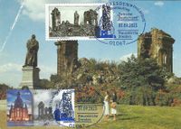 Michel-Nummer: 3785; Serie &quot;Zeitreise Deutschland&quot; , Dreden Fauenkirche, Luther-Denkmal Dresden, Luther Briefmarken, Lutherdenkm&auml;ler