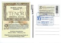 Luther Briefmarken, Ganzsache; 500 Jahre evangelisches Gesangbuch; Mitgliederversammlung Motivgruppe Musik e. V