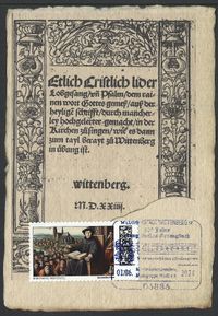 06886 LUTHERSTADT WITTENBERG, 01.06.2024, RECHTECKSTEMPEL, Motiv: Notenzeile aus dem Gesangbuch von Johannes Walter 1524 Sonderstempelnummer: 10/057, Lutherbriefmarken, Luther Briefmarken