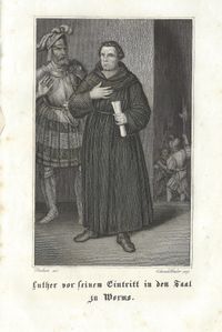 1883 Stahlstich Luther vor seinem Eintritt in den Saal zu Worms
