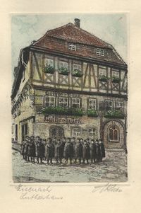 Eisenach Lutherhaus Lithographie Handcoloriert