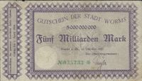 Hyperinflation Worms, Worms - 5 Milliarden Mark - 15.10.1923, Reformationsdenkmal, Lutherdenkmal Worms, 5 Milliarden Mark