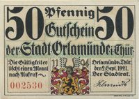St&auml;dtenotgeld, Orlam&uuml;nde aus der Serie 1025.1a; Notgeld Luther und Kalstadt in Orlam&uuml;nde 1524; Luther Briefmarken, Luther Notgeld