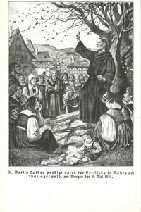 Luther predigt in M&ouml;hra; Verlag, Druckerei: Fischer + Wittig Leipzig; Martin Luther