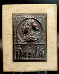 Einseitige Bronzeplakette 1921 Medaillen u. Plaketten v. Mayer u. Wilhelm, Stuttgart Martin Luther, 1483 - 1546.