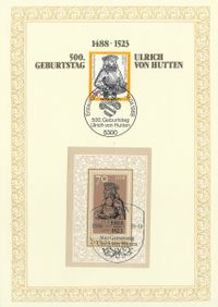 Ulrich von Hutten (1458 - 1523 ) - Gedenkblatt DDR und BRD
